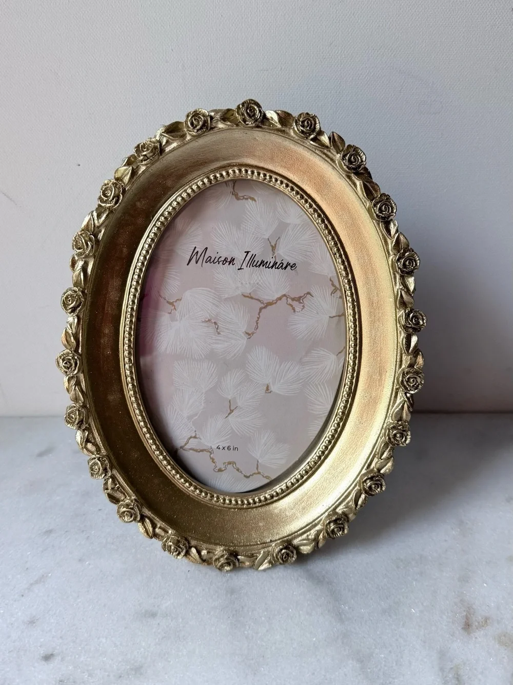 Maison Illuminée Gold Oval Floral Picture Frame 4”x6” photo